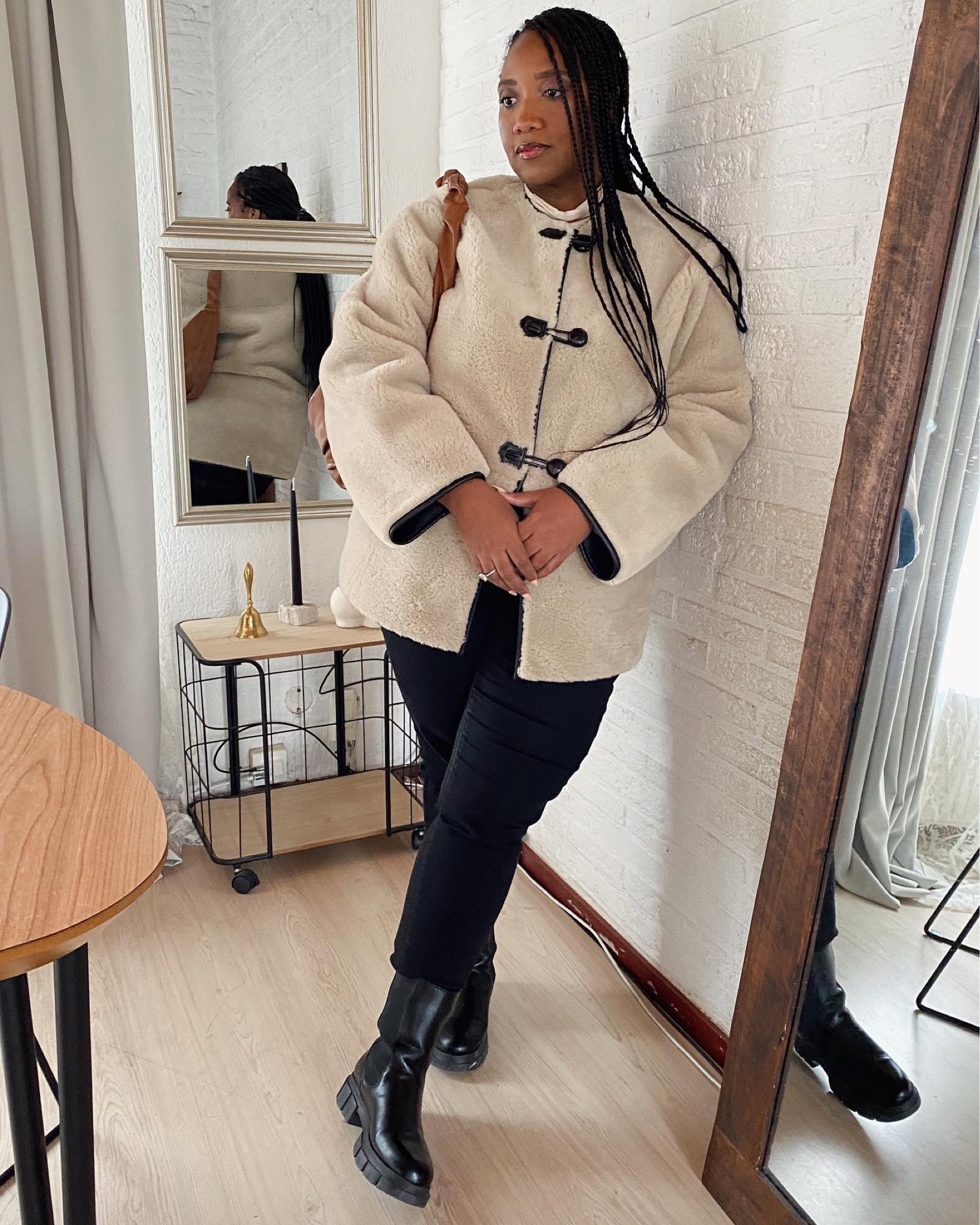 Faux fur coat, fitted jeans, black leather jacket, fall boots, cashmere turtleneck, fall outfit 

#LTKstyletip #LTKSeasonal #LTKunder50