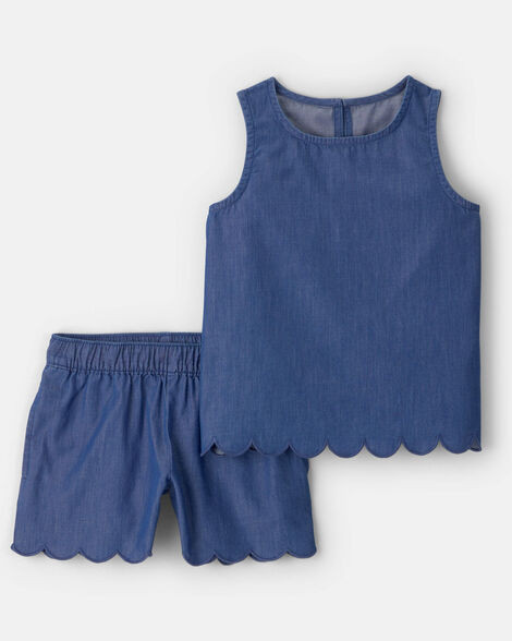 Girls 2-Piece Scallop Chambray Top & Short Set - Blue - OshKosh B'gosh | Carter's | Carter's Inc