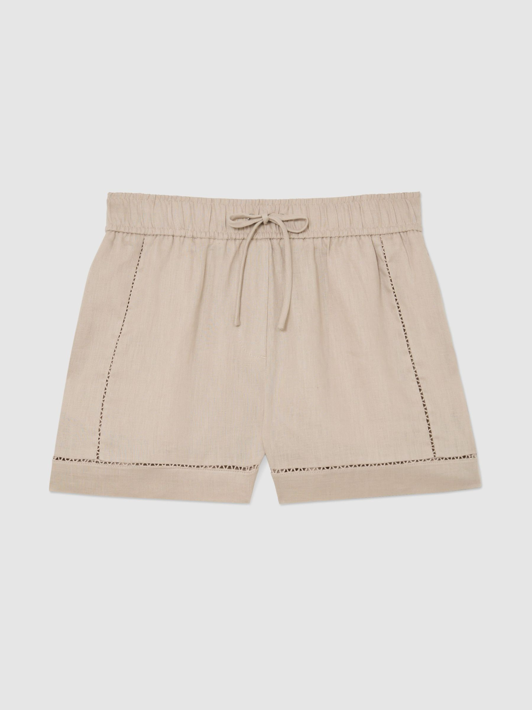 Reiss Linen Ladder-Embroidery Shorts in Neutral - REISS | Reiss UK