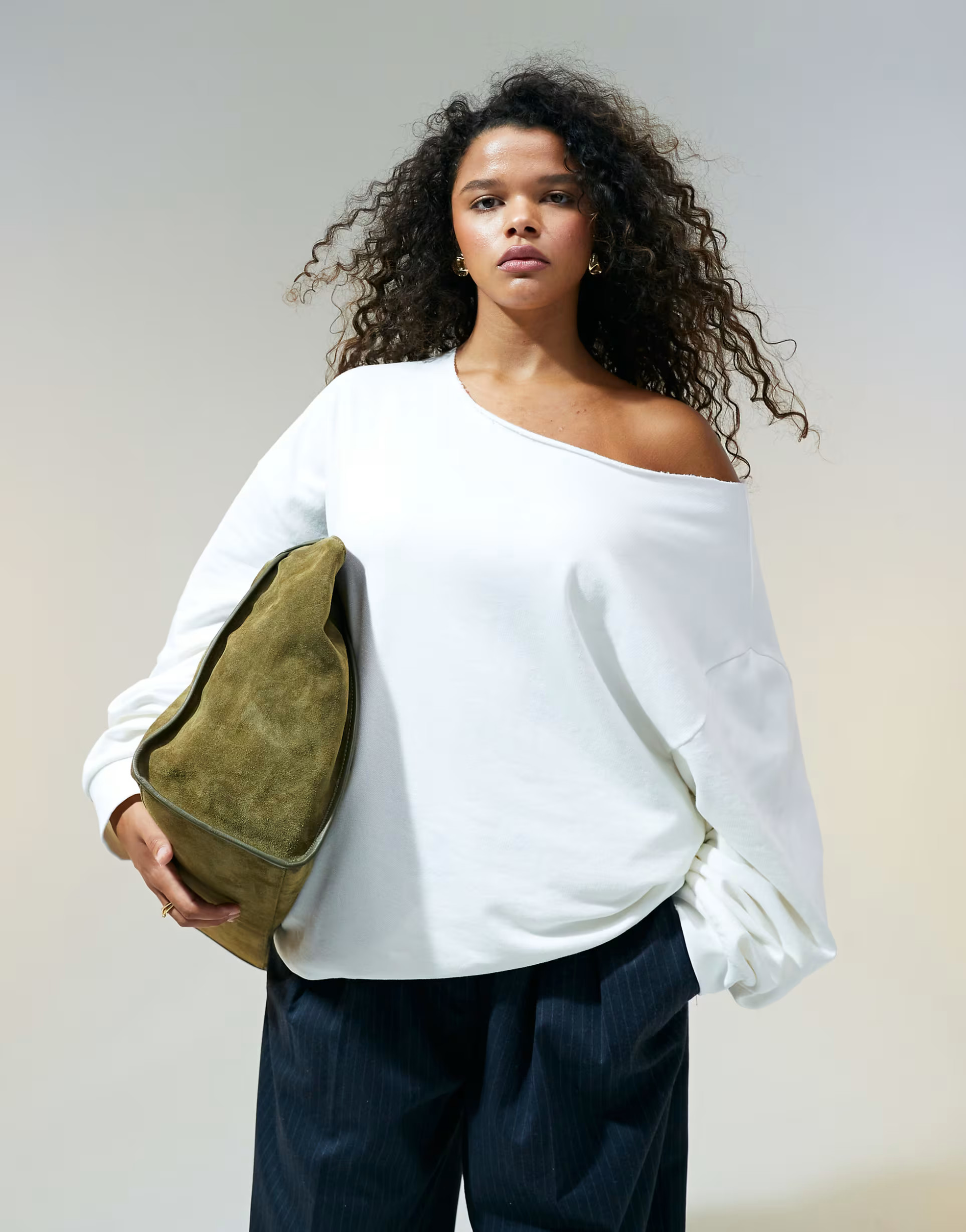 ASOS DESIGN Curve off shoulder oversized sweatshirt in white | ASOS (Global)