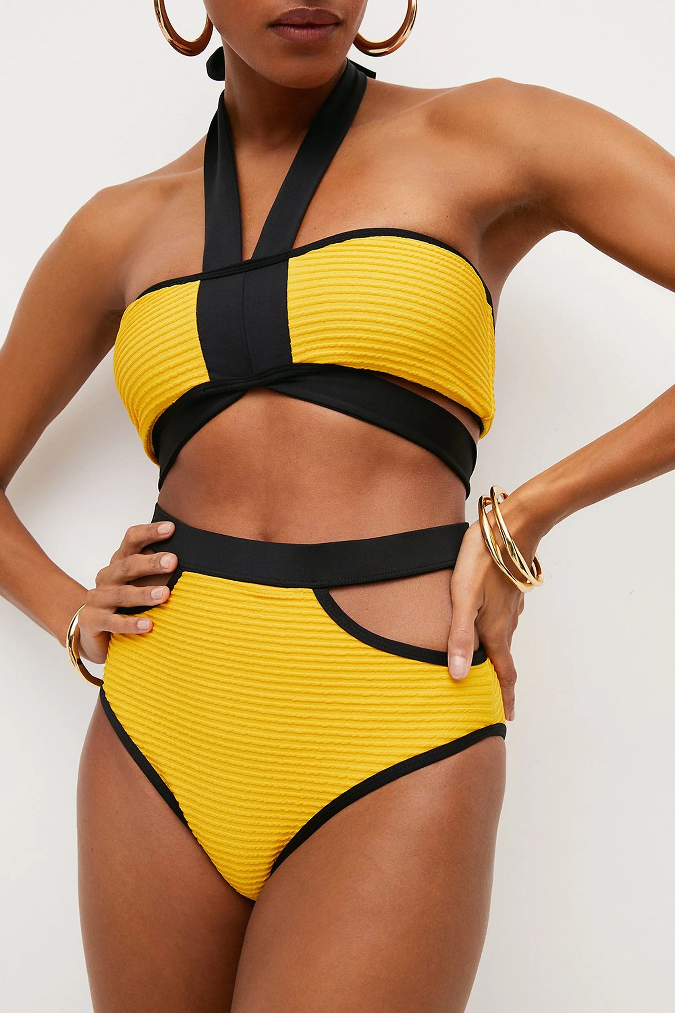 Ripple Colour Block Double Strap Bottoms | Karen Millen UK & IE