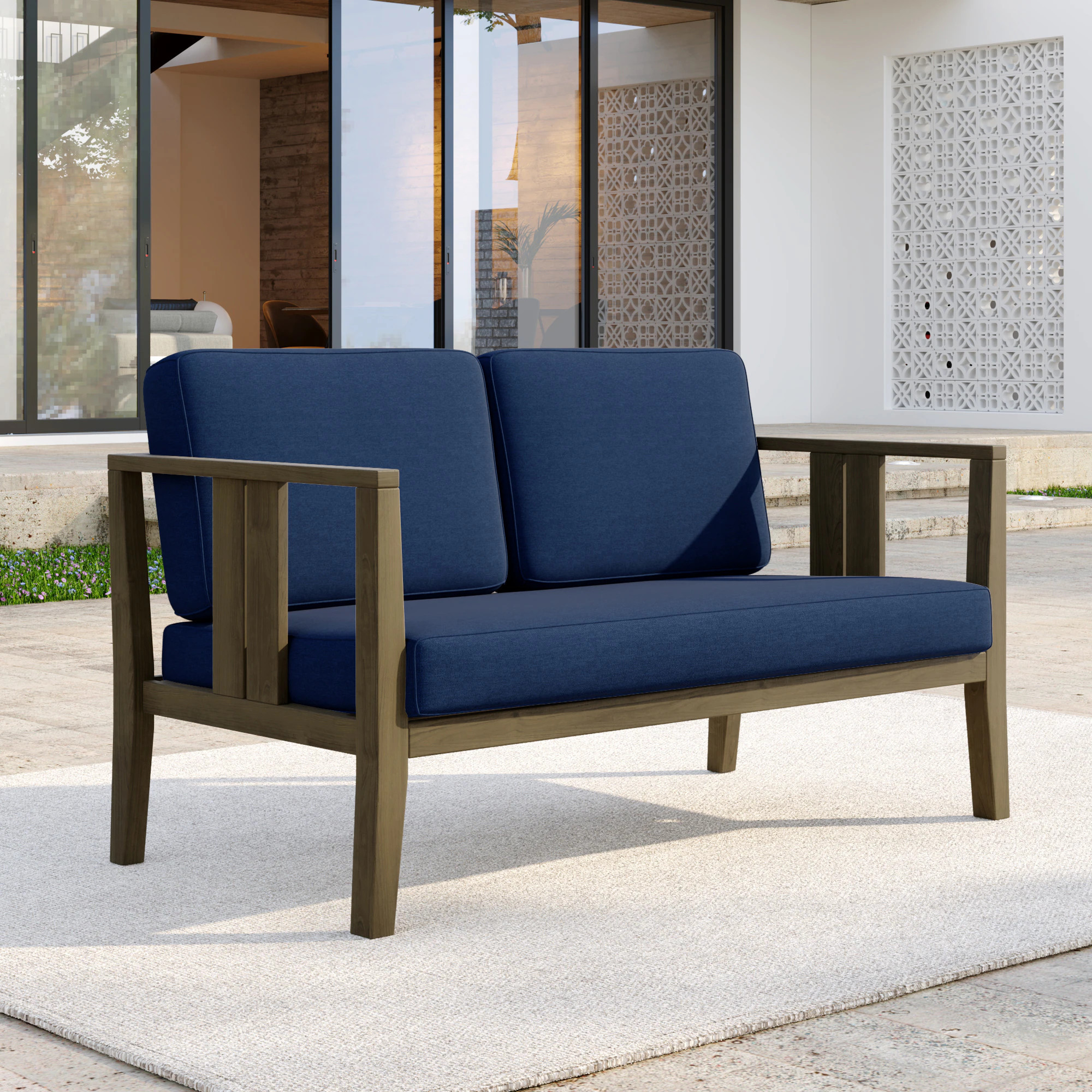 Dreamsidea Outdoor Loveseat - 53.5-in Wide Premium Solid Teak Wood Patio Sofa with 4.7-in Thick Cushions - All-Weather Outdoor Furniture one_size | Lowe's