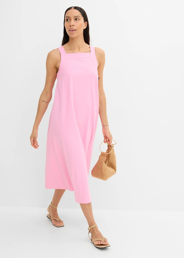 Maxi jurk van een linnenmix met strikdetail aan de achterkant roze | Bonprix NL (Influencer)