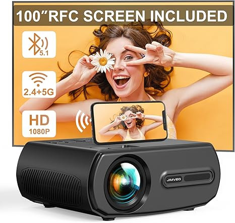 Jimveo Projector 5G WiFi Bluetooth,9500L 380 ANSI Native 1080P Outdoor Projector 4K &Zoom Support... | Amazon (US)