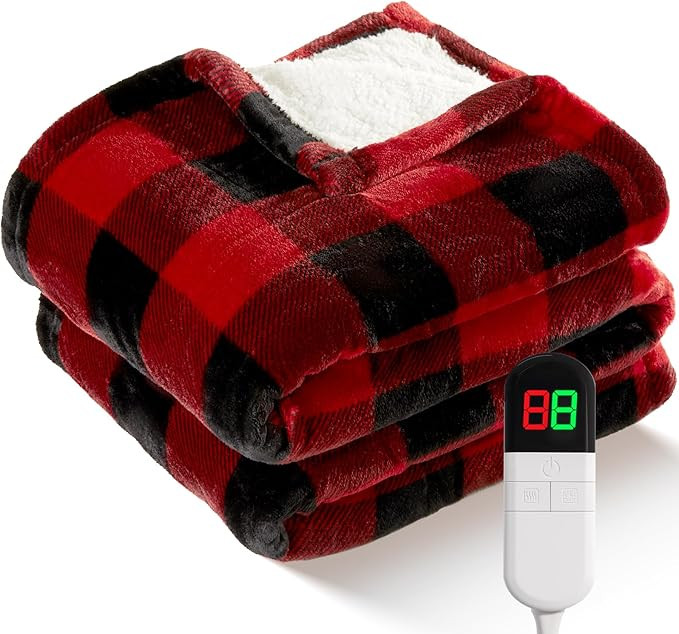 Electric Heated Sherpa Buffalo Plaid Christmas Throw Blanket with 8 Heating Levels & 8 Hours Auto... | Amazon (US)