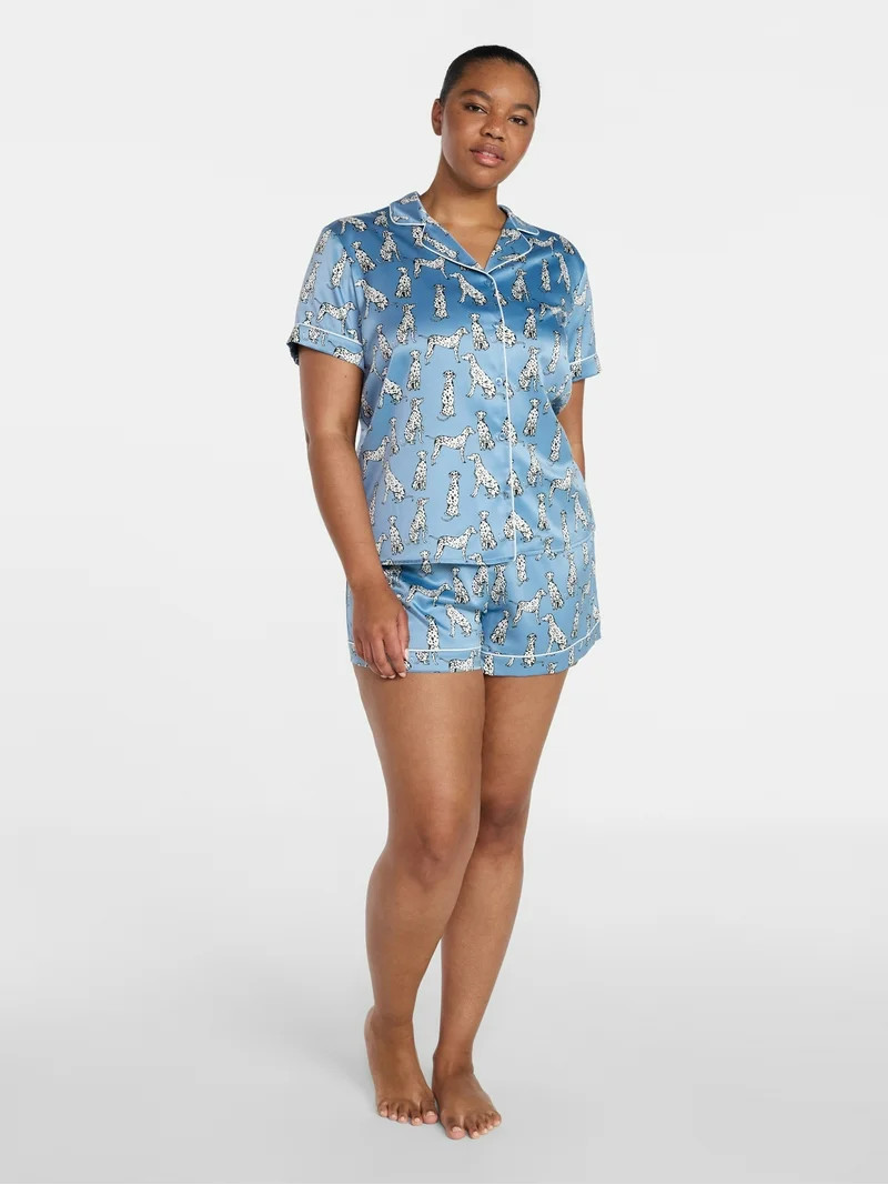 Joyspun Women’s Stretch Satin Short Sleeve Top and Shorts Pajama Set, Sizes XS-3X | Walmart (US)