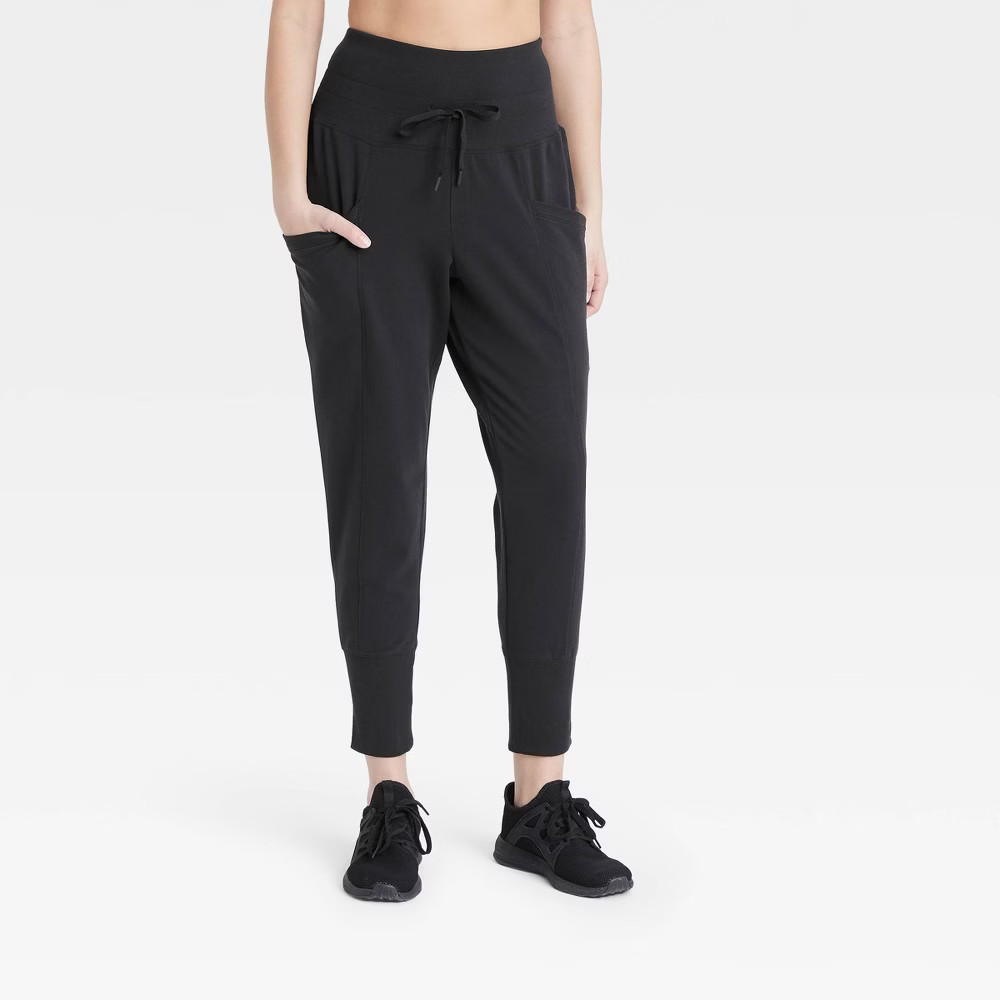 Women's High-Rise Ribbed Jogger Pants 25.5"" - All in Motion Black S | Target