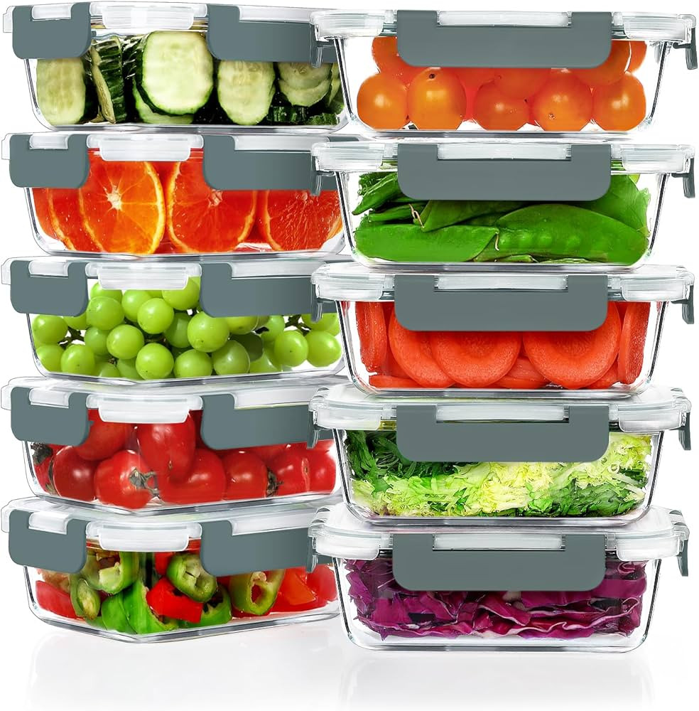 VERONES 10 Pack 22 OZ Glass Meal Prep Containers, Airtight Glass Lunch Containers Set, Glass Food... | Amazon (US)