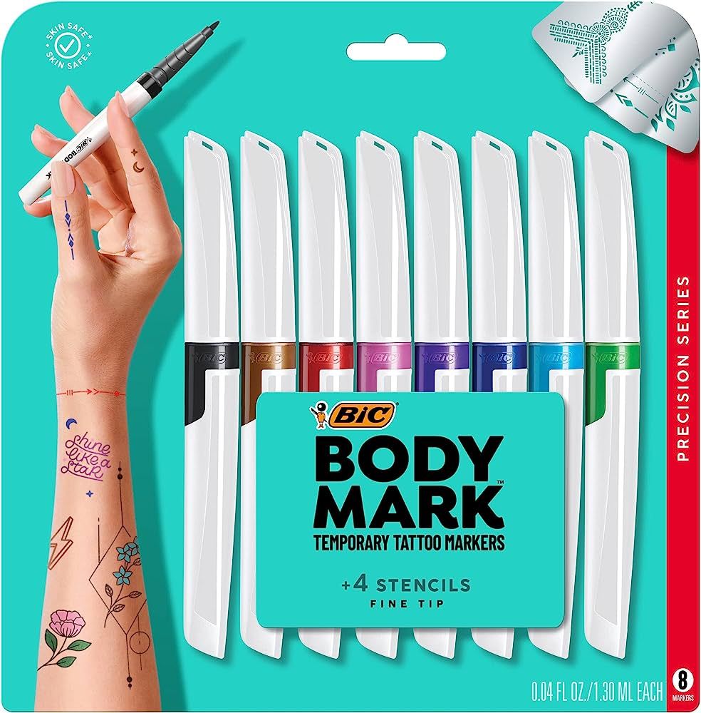 BIC BodyMark Temporary Tattoo Markers for Skin, Precision Series, Fine Tip, 8-Count Pack of Assor... | Amazon (US)