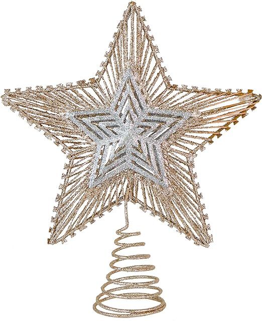 Ornativity Christmas Glitter Star Tree Topper - Rose Gold and Silver Bethlehem Star Ornament | Amazon (US)