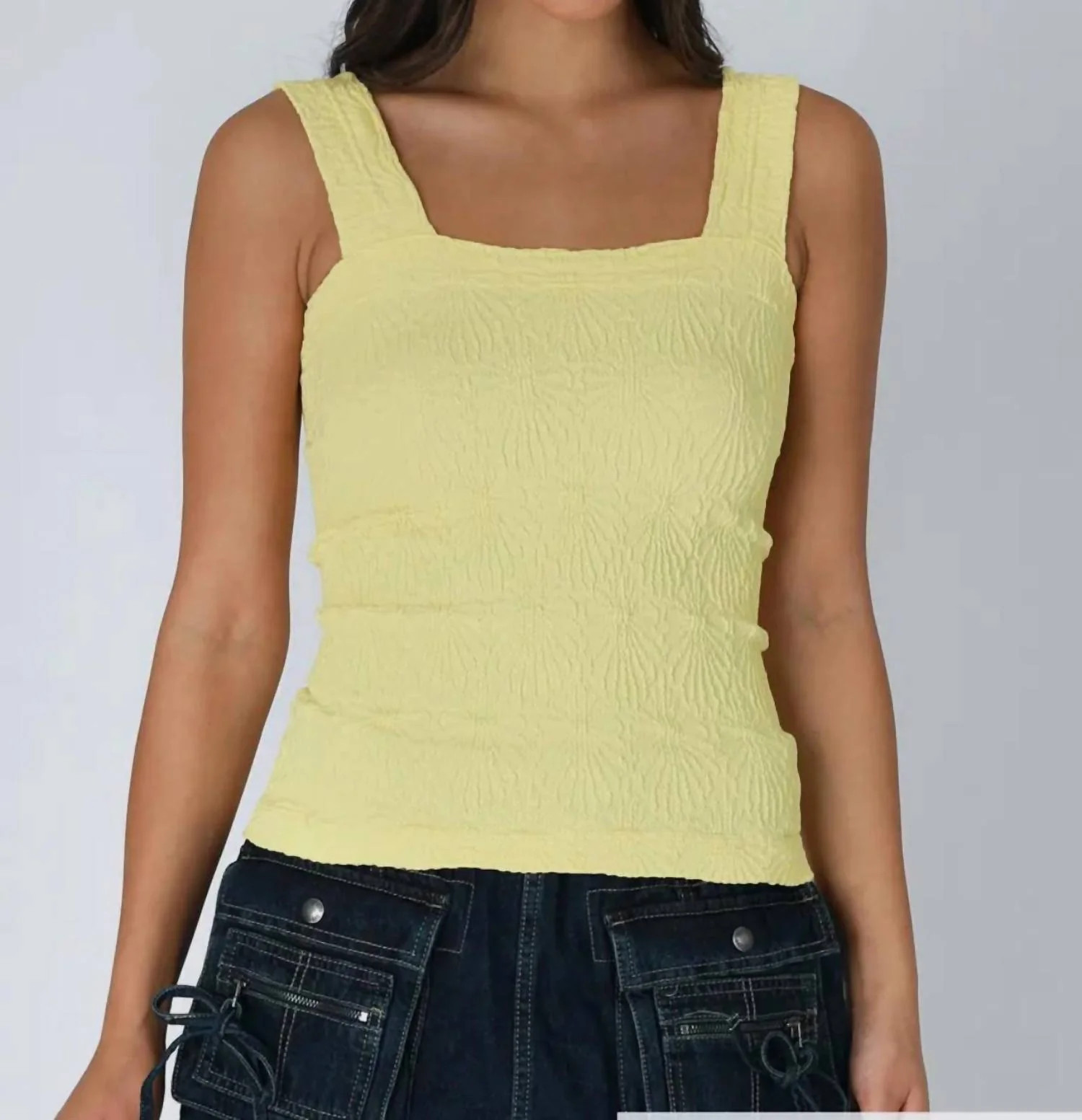 Square Neck Tank Top In Pale Yellow | Shop Simon