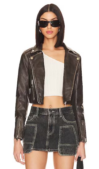 Cora Faux Leather Jacket in Grey | Revolve Clothing (Global)