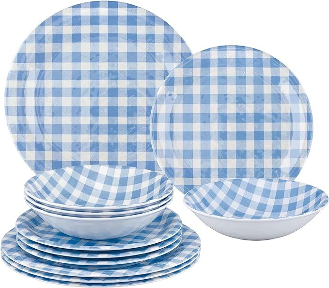 UPware 12-Piece Melamine Dinnerware Set, Includes Dinner Plates, Salad Plates, Bowls, Service for... | Amazon (US)