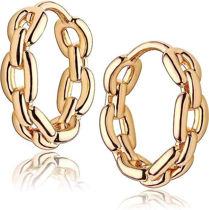 Mevecco 18K Gold Plated Huggie Earrings Dainty Shining White Cubic Zriconia Geometry Beads Butter... | Amazon (US)