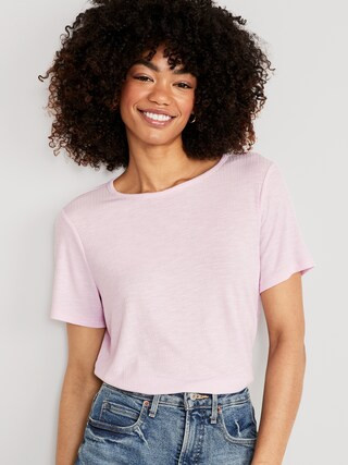 Luxe Ribbed Slub-Knit T-Shirt for Women | Old Navy (US)