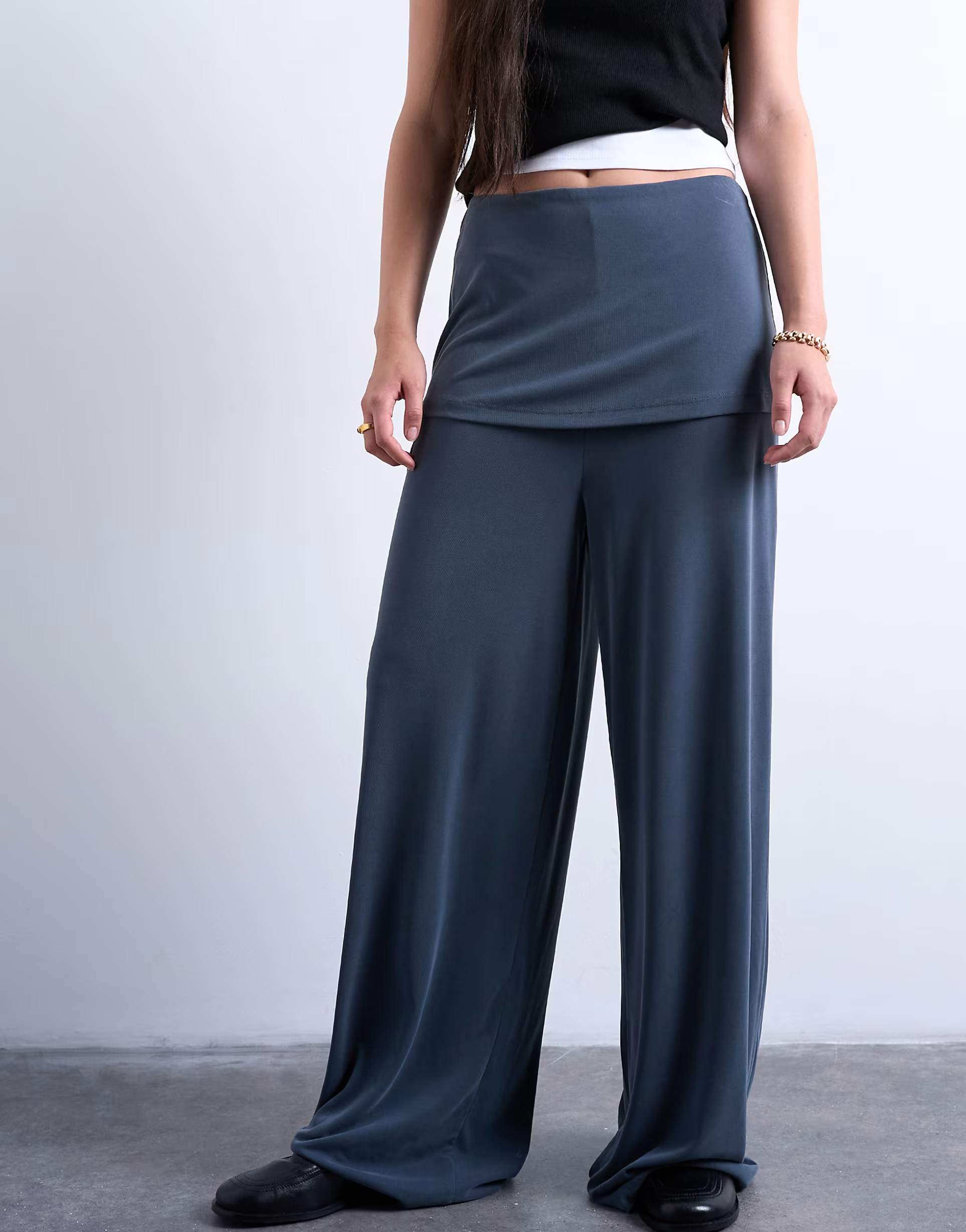 Topshop double layer mock skirt pants in charcoal gray | ASOS (Global)