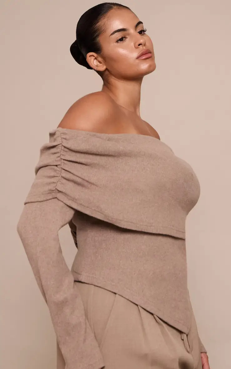 Plus  Soft Touch Rib Off The Shoulder Long Sleeve Top | boohoo (US & Canada)