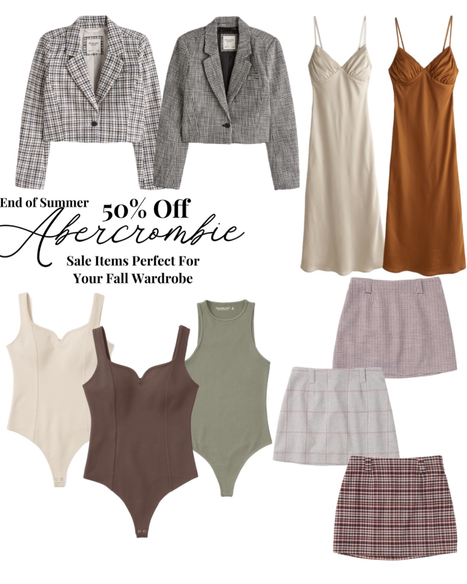 Abercrombie end of summer sale has a ton of fall wardrobe staples! Bodysuits, blazers, cropped blazers, plaid, skirts, skorts, satin dresses, neutrals, date night

#LTKsalealert #LTKSale #LTKstyletip
