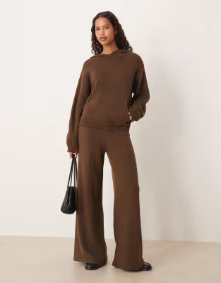 ASOS DESIGN fluffy knitted wide leg trousers co-ord in chocolate brown | ASOS (Global)