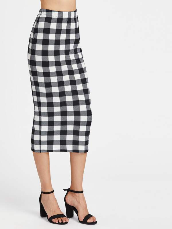 SHEIN Jupe fourreau élastique à carreaux | SHEIN
