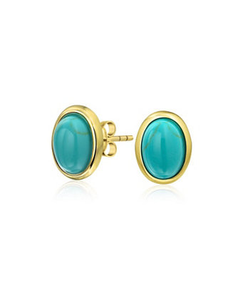 Bling Jewelry Onyx Turquoise Bezel Set Dome Button Oval Stud Earrings Gold Plated Sterling Silver... | Macy's