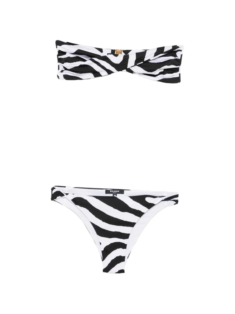 Balmain Zebra-Print Bandeau Bikini — Black | Italist Inc.
