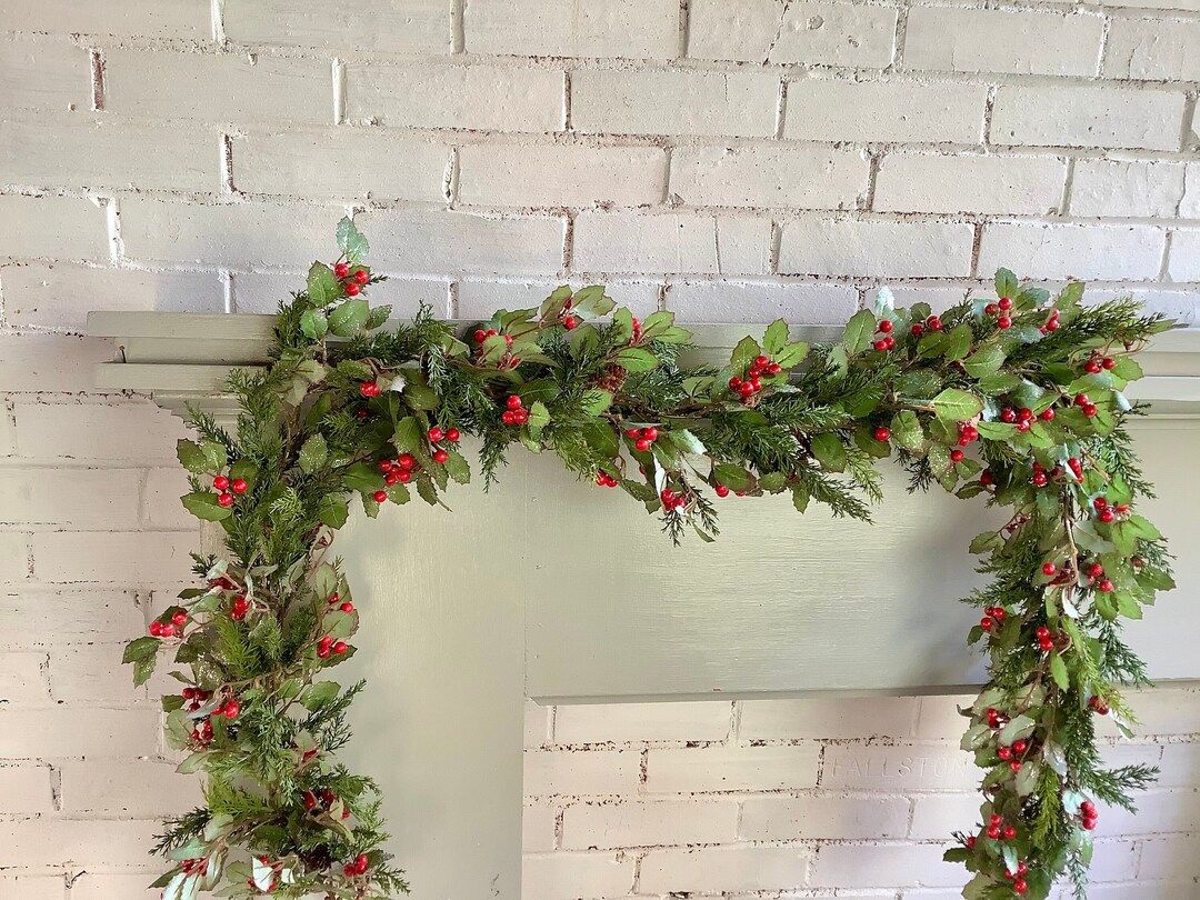 Christmas Holly Berry Garland  Christmas Garland  Red and - Etsy | Etsy (US)