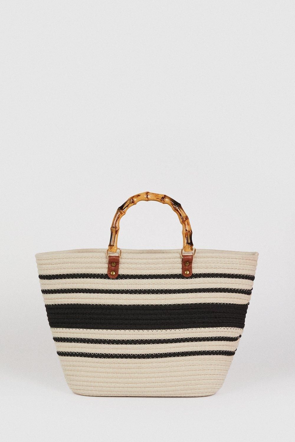 Mono Stripe Bamboo Handle Detail Bag | Oasis UK & IE