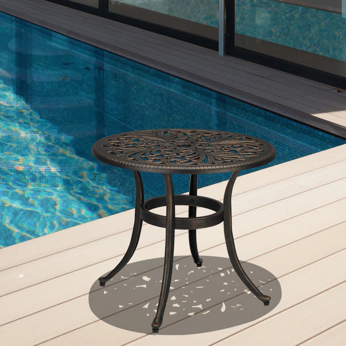 Reinna Round Metal Outdoor Side Table With Umbrella Hole , 23.6'' in. W 23.6'' in. D | Wayfair North America