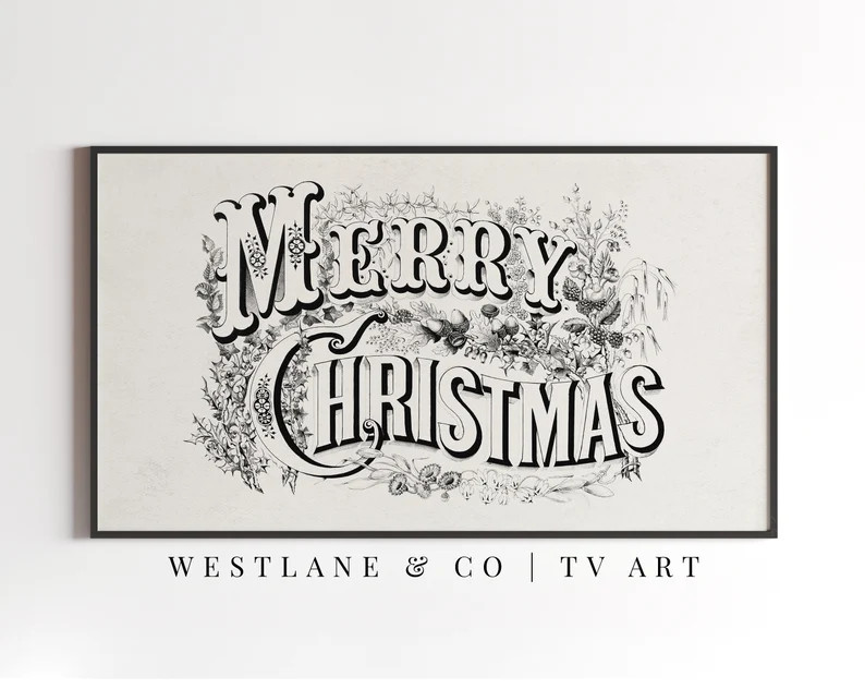 Frame TV Art Vintage Christmas Neutral Antique Farmhouse - Etsy | Etsy (US)