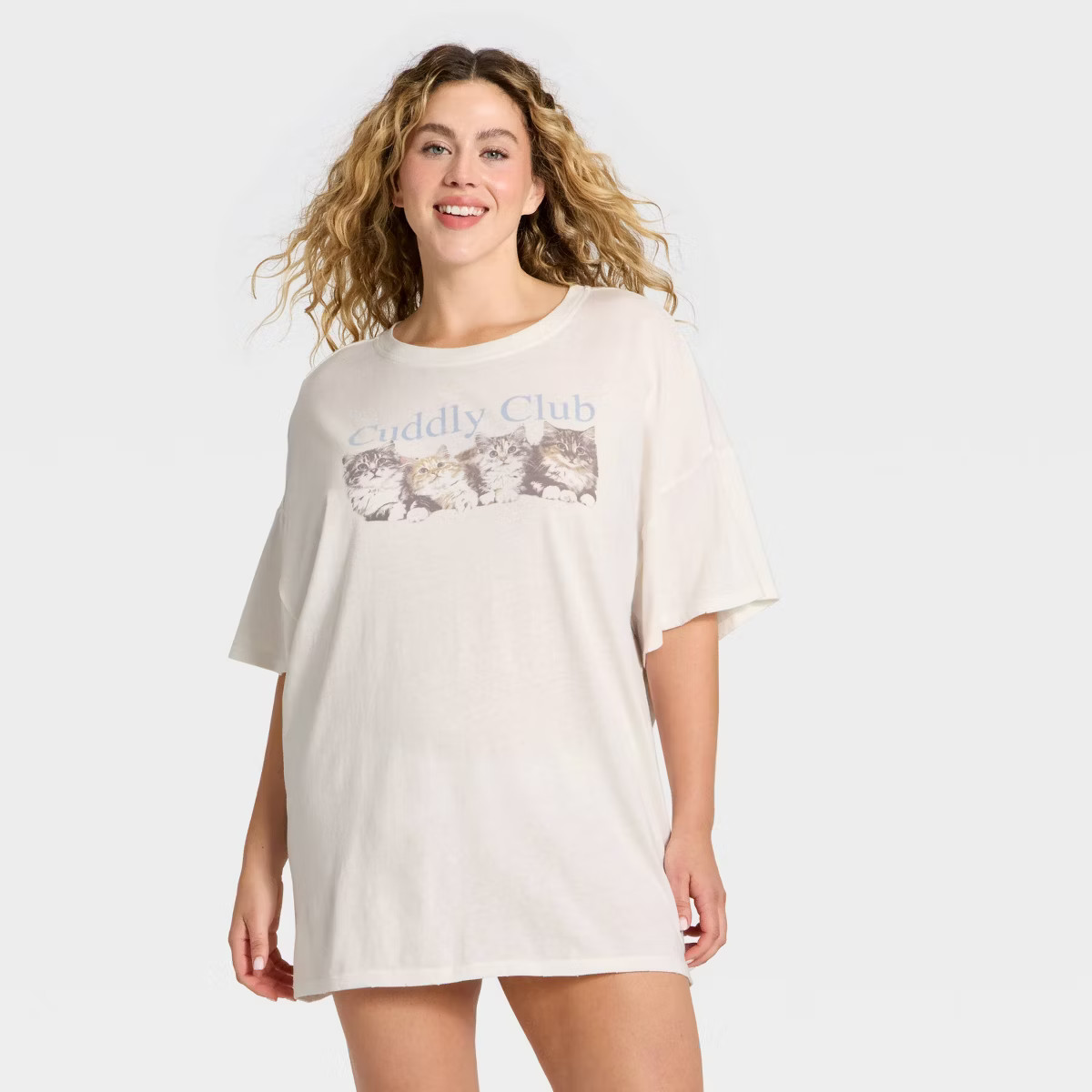Women's Graphic Oversized T-Shirt Sleep Dress - Wild Fable™ Cream 2X | Target
