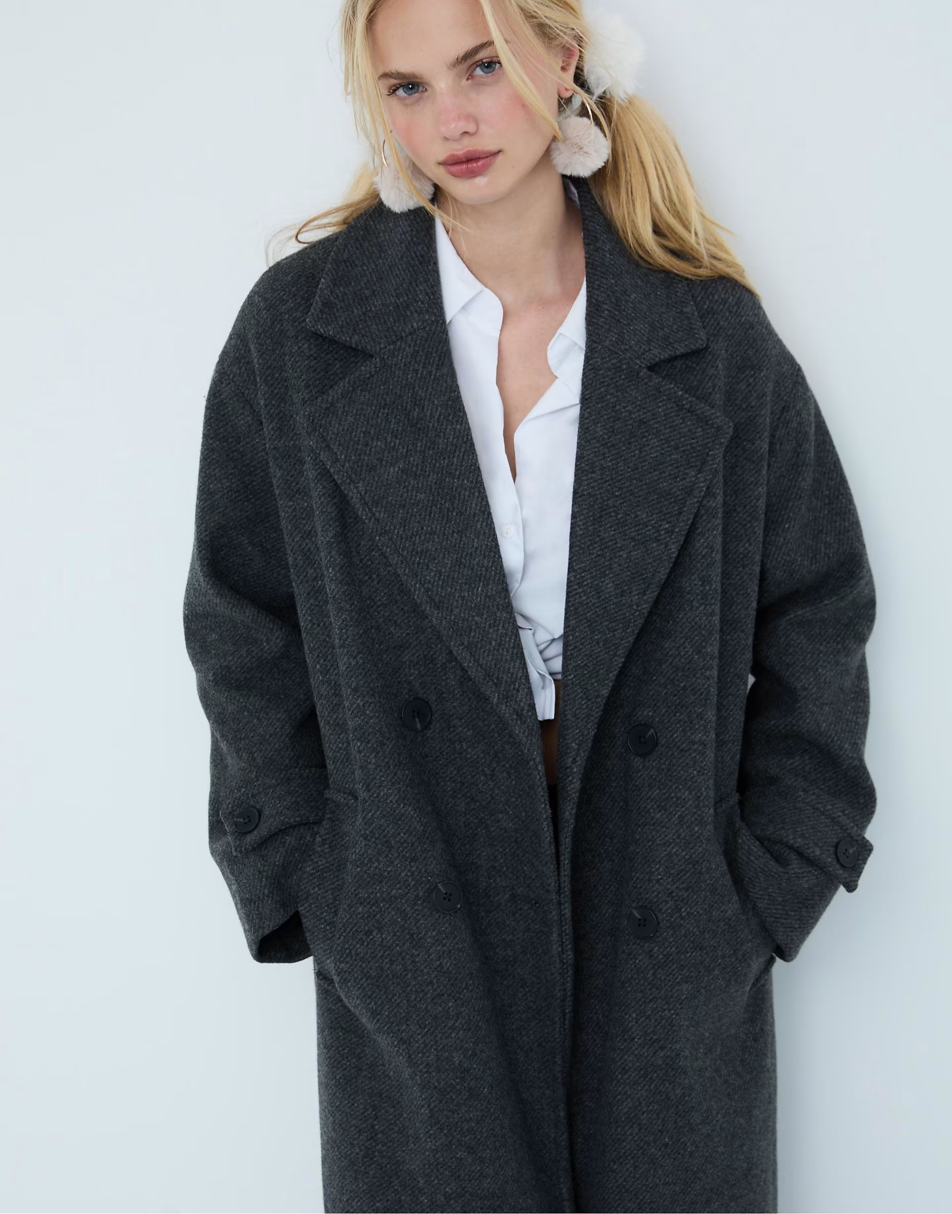 Stradivarius Long oversize coat in dark grey | ASOS | ASOS (Global)