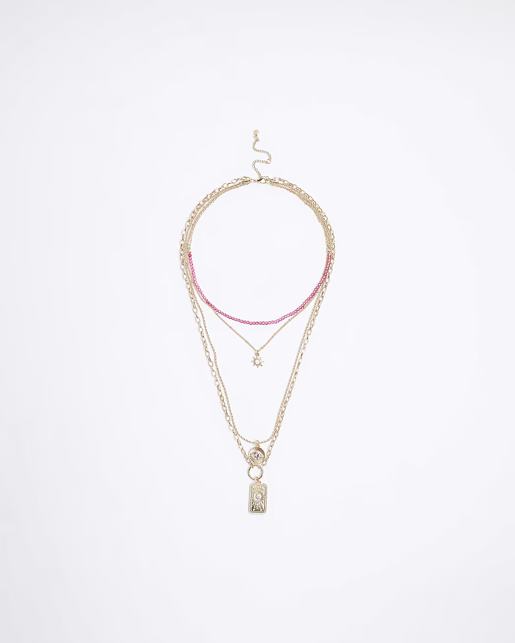 Gold Beaded Charm Multirow Necklace | River Island (UK & IE)