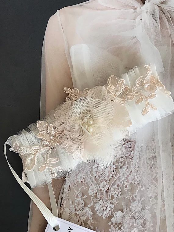 Rose Gold or White Tulle Wedding Garter Set With Crystal and | Etsy | Etsy (US)