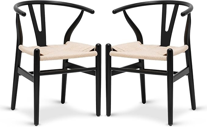 Poly & BARK Weave Dining Chairs – Mid-Century Modern Wishbone Dining Chairs with Arms, Solid Wo... | Amazon (US)