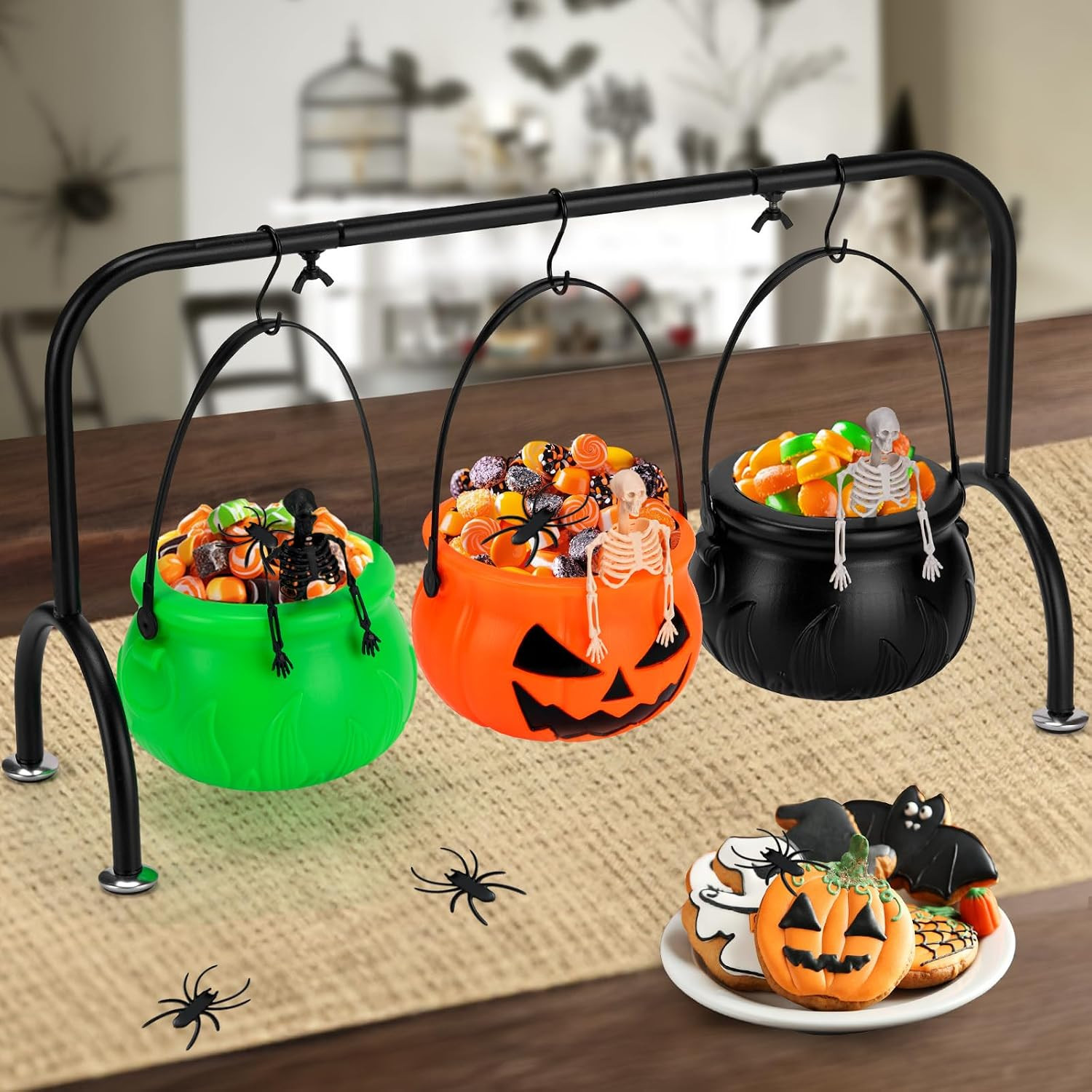 Witches Cauldron Serving Bowls on Rack 3 Packs Halloween Candy Servers Decor Bowl for Indoor Outdoor Party Decorations (3 Color) | Amazon (US)