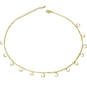 EGOO&YAMEE Adjustable Layered Metal Choker Necklace Handmade 18K Gold Zircon Gold Delicate Heart ... | Amazon (US)
