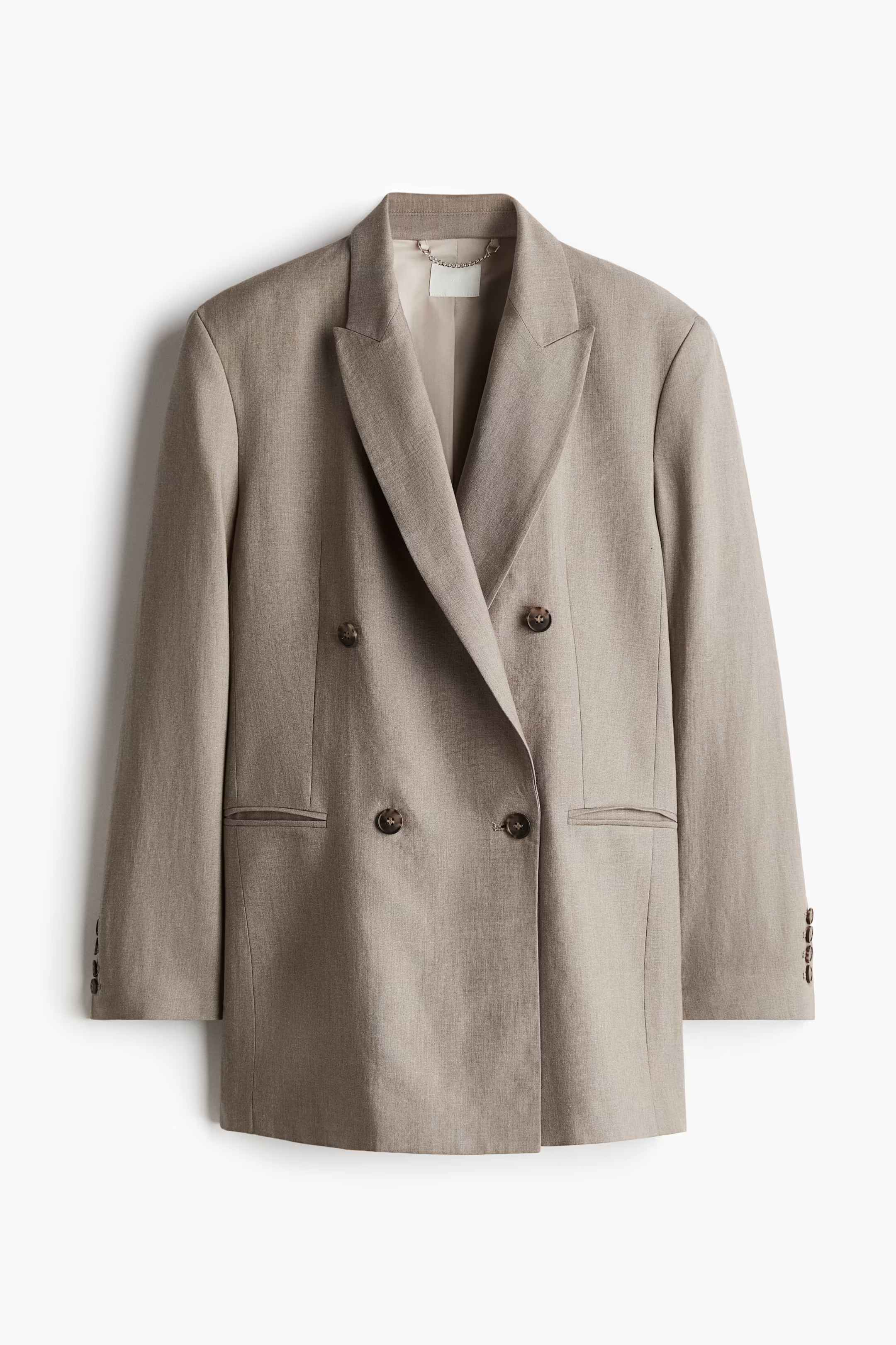 Linen-blend blazer - Greige - Ladies | H&M GB | H&M (UK, MY, IN, SG, PH, TW, HK)