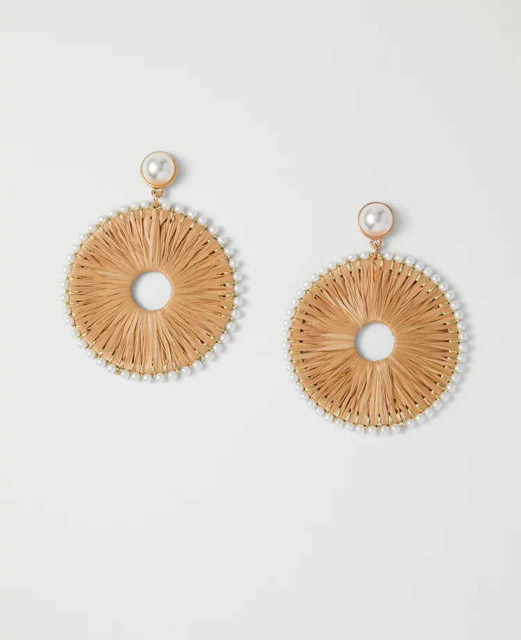 Straw Pearl Embellished Drop Earrings | Ann Taylor