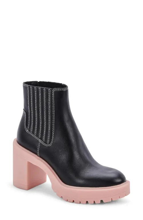 Dolce Vita Caster H2O Waterproof Block Heel Bootie in Black/Pink Leather H2O at Nordstrom, Size 6 | Nordstrom
