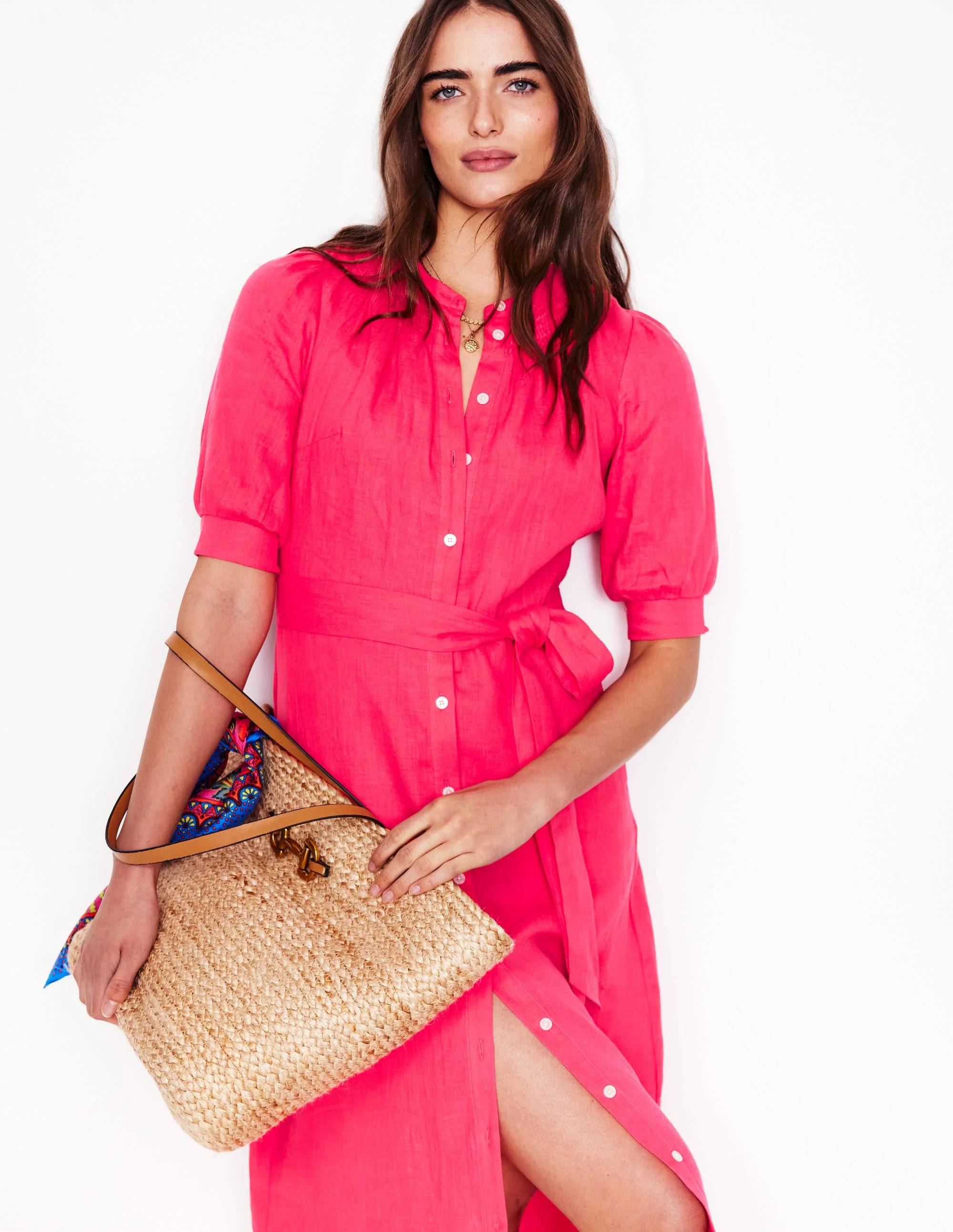 Ada Linen Midi Dress-Camelia Pink | Boden (US)