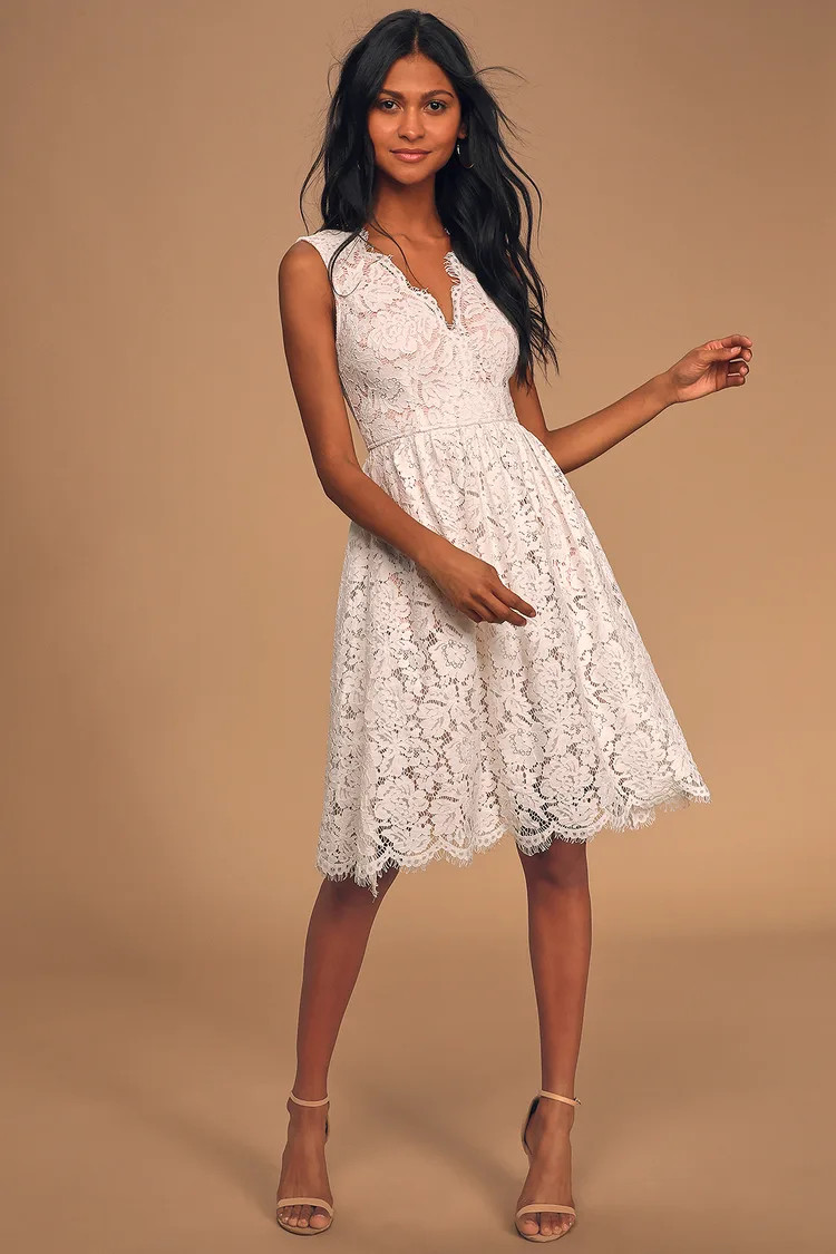 Love Swept White Lace Midi Skater Dress With Pockets | Lulus