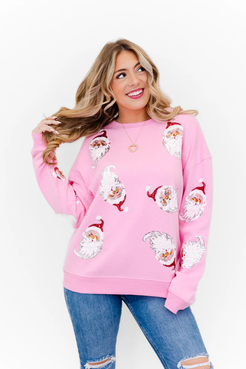 Santa Sequin Patch Sweatshirt | Whiskey Darling Boutique