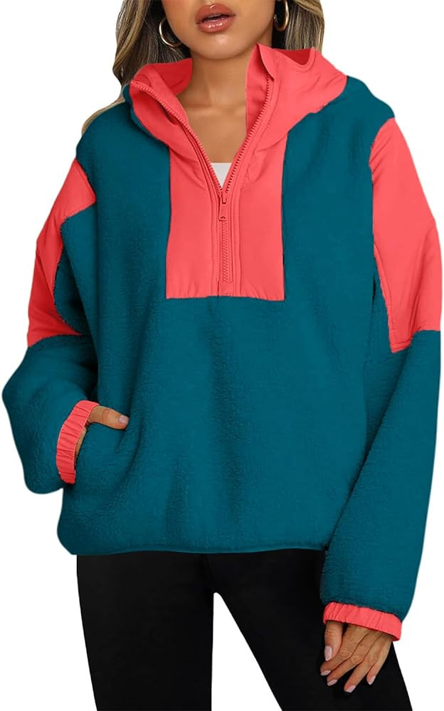 Panadila Womens Half Zip Pullover with Pockets Sherpa Hoodie Oversized Hooded Sweatshirt Warm Fle... | Amazon (US)