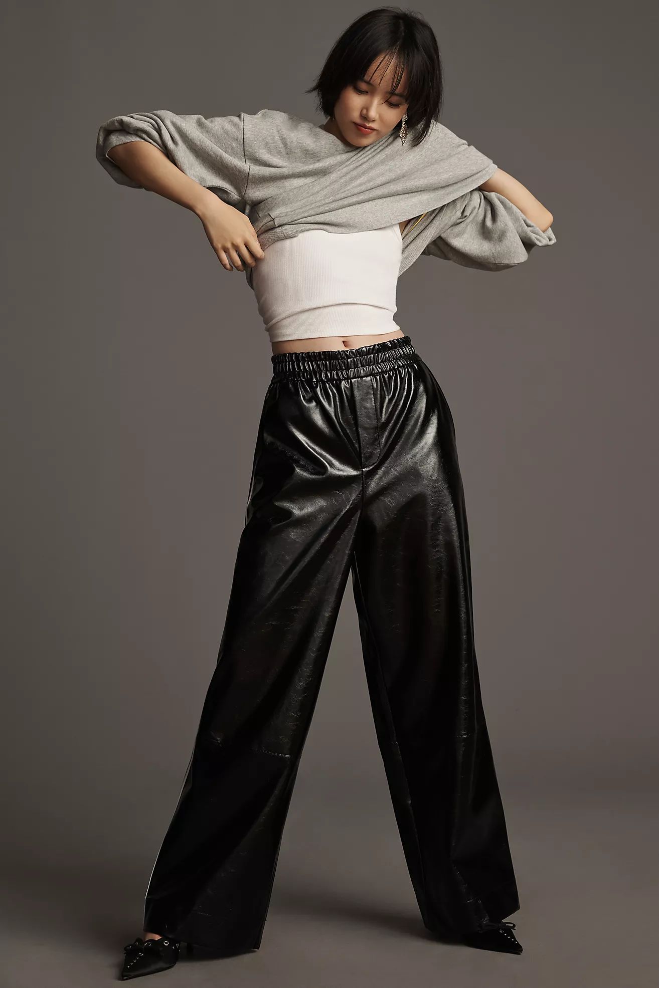 Maeve Faux Patent Leather Sporty Pull-On Pants | Anthropologie (US)