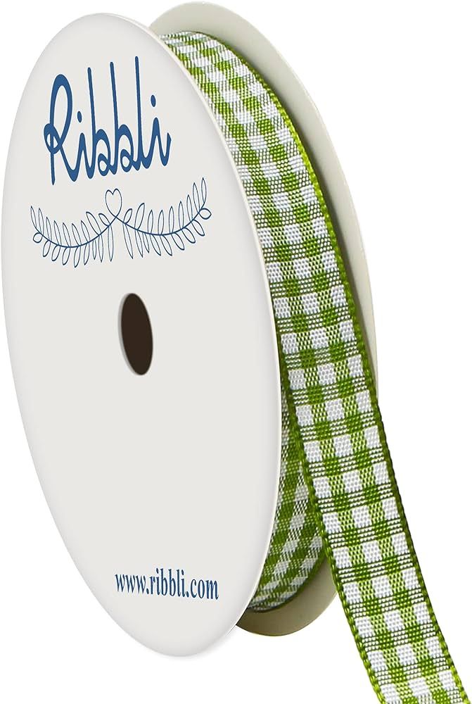 Ribbli Moss Green and White Gingham Ribbon,100% Polyester Woven Edge,3/8 Inch x 10 Yard,Plaid Rib... | Amazon (US)
