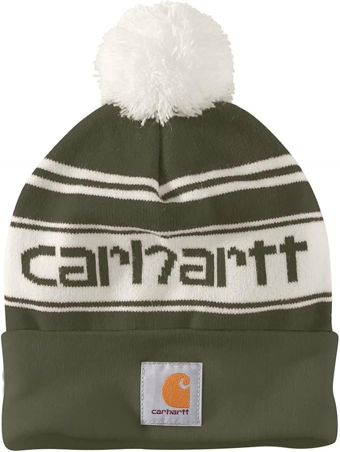 Carhartt Men's Knit PomPom Cuffed Logo Beanie | Amazon (US)