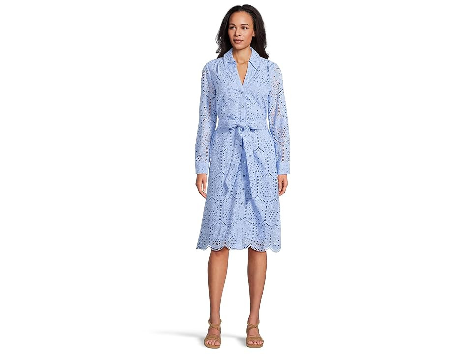 Lilly Pulitzer Eira Midi Shirtdress Women's Dress Jacaranda Blue Pineapple Tile Eyelet : 4, Cotton | Zappos
