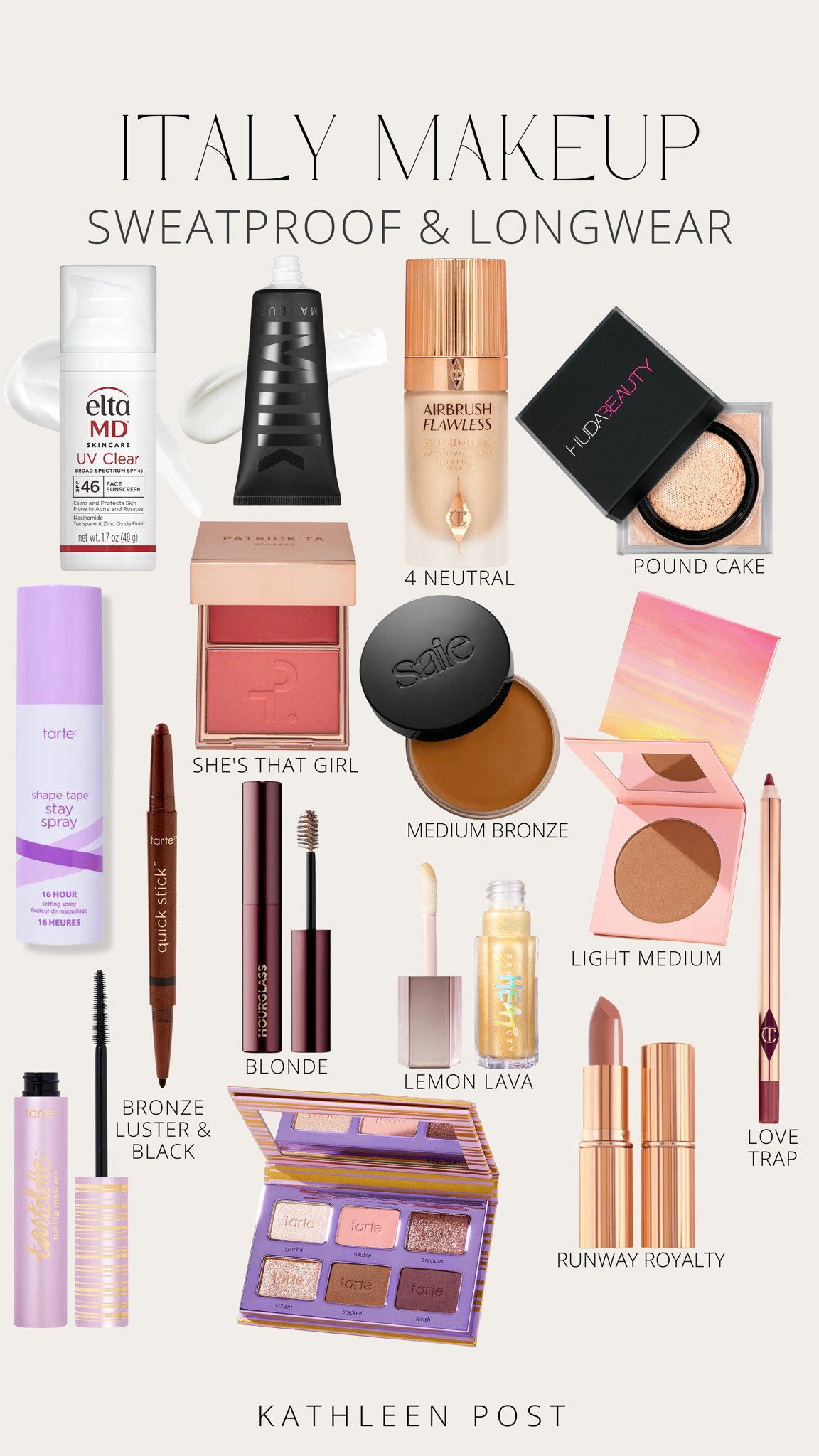 What I’ve been wearing in Italy for an all day, sweatproof look!  PS anything tarte you can use code KATHLEENPOST
#kathleenpost #makeup

#LTKeurope #LTKtravel #LTKbeauty