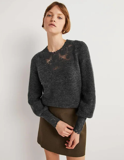 Embroidered Fluffy Jumper - Charcoal Melange Embroidery | Boden US | Boden (US)